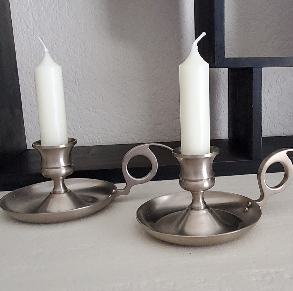 Vintage Early American Pewter Candle Stick Holders, Set of 2, EUC - Picture 7 of 15